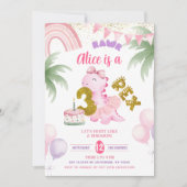 Invitation d'anniversaire Pink Pastel Dinosaur 3-r (Devant)