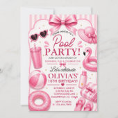 Invitation d'anniversaire Pink Pool Party (Devant)