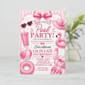Invitation d'anniversaire Pink Pool Party (Debout devant)