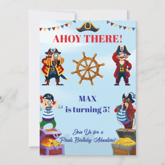 Invitation d'anniversaire pirate garçon | Nom et â (Devant)