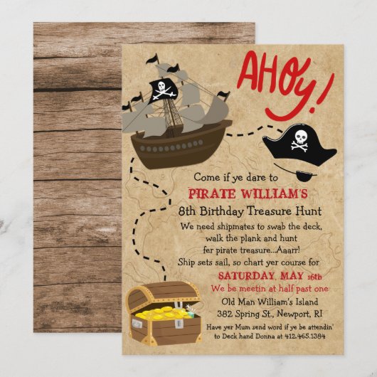 Invitation d'anniversaire pirate pour tout âge (Devant / Derrière)