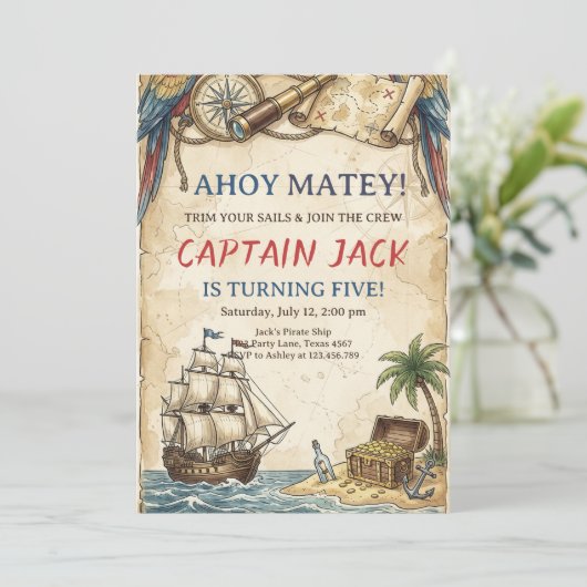 Invitation d'anniversaire pirate pour tout âge (Debout devant)
