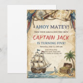 Invitation d'anniversaire pirate pour tout âge (Devant / Derrière)