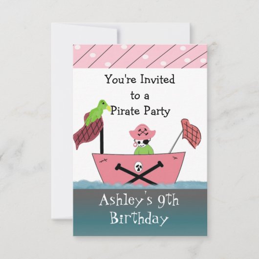 Invitation d'anniversaire Pirate Rose (Devant)