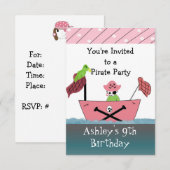 Invitation d'anniversaire Pirate Rose (Devant / Derrière)