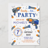 Invitation d'anniversaire pistolet à fléchettes (Devant)