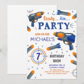 Invitation d'anniversaire pistolet à fléchettes (Devant / Derrière)