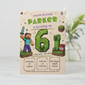 Invitation d'anniversaire Pixel Block (Debout devant)