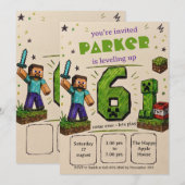 Invitation d'anniversaire Pixel Block (Devant / Derrière)