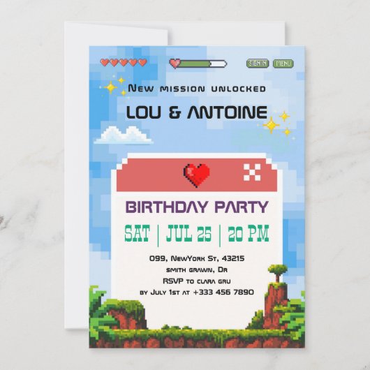 Invitation d'anniversaire Pixel Gamer (Devant)
