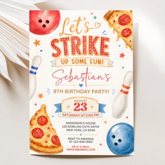 Invitation d'anniversaire Pizza Bowling