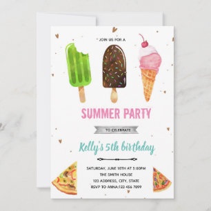 Invitation d'anniversaire pizza et glace