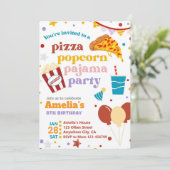 Invitation d'anniversaire Pizza Popcorn et Pyjama (Debout devant)