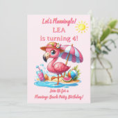 Invitation d'anniversaire Plage Flamant Rose Faiso (Debout devant)