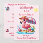 Invitation d'anniversaire Plage Flamant Rose Faiso (Devant / Derrière)