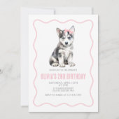 Invitation d'anniversaire plaid preppy husky chiot (Devant)
