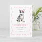 Invitation d'anniversaire plaid preppy husky chiot (Debout devant)