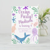 Invitation d'anniversaire Poisson Animaux de la Me (Debout devant)