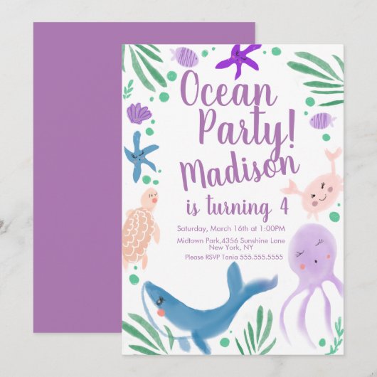 Invitation d'anniversaire Poisson Animaux de la Me (Devant / Derrière)