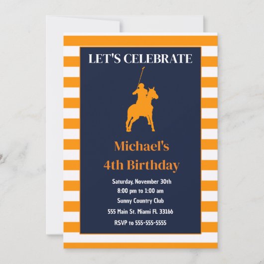 Invitation d'anniversaire Polo pour enfants bleu o (Devant)