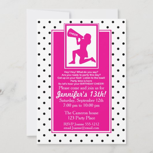 Invitation d'anniversaire Pom-pom girl personnalis (Devant)