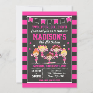 Invitation d'anniversaire pom-pom girl / rose et n