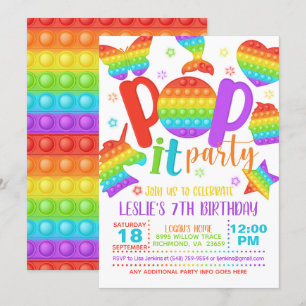 Invitation d'anniversaire Pop It - Arc en ciel