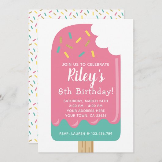 Invitation d'anniversaire Popsicle (Devant / Derrière)