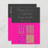 Invitation d'anniversaire Poster de animal rose (Devant / Derrière)