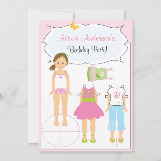 Invitation d'anniversaire - poupée papier (Devant)