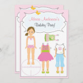 Invitation d'anniversaire - poupée papier (Devant / Derrière)