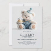Invitation d'anniversaire pour 1 an avec un ours e (Devant)