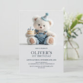 Invitation d'anniversaire pour 1 an avec un ours e (Debout devant)