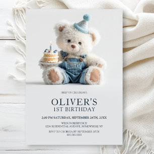 Invitation d'anniversaire pour 1 an avec un ours e