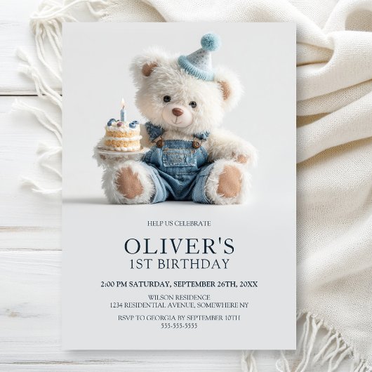 Invitation d'anniversaire pour 1 an avec un ours e
