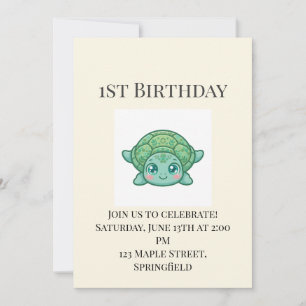Invitation d'anniversaire pour 1 an de bébé tortue