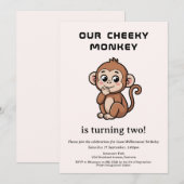 Invitation d'anniversaire pour 2 ans de Singe effr (Devant / Derrière)