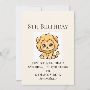 Invitation d'anniversaire pour 8 ans de bébé lion