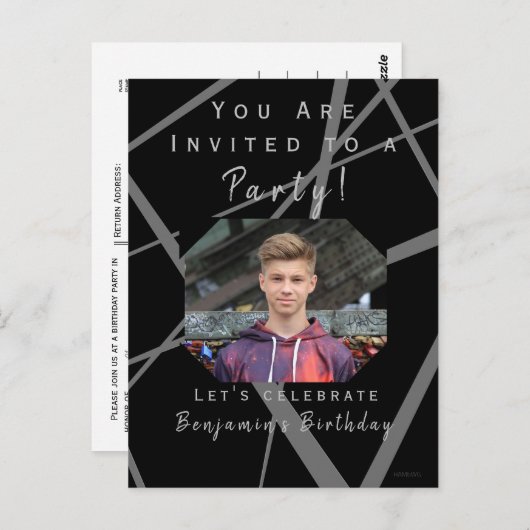 Invitation d'anniversaire pour adolescent HAMbWG (Devant / Derrière)