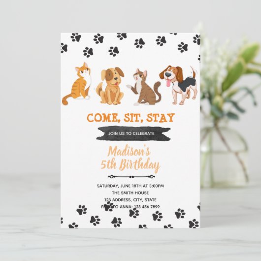 Invitation d'anniversaire pour animal de compagnie (Debout devant)