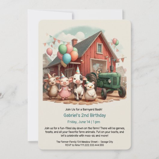 Invitation d'anniversaire pour animaux de Barnyard (Devant)