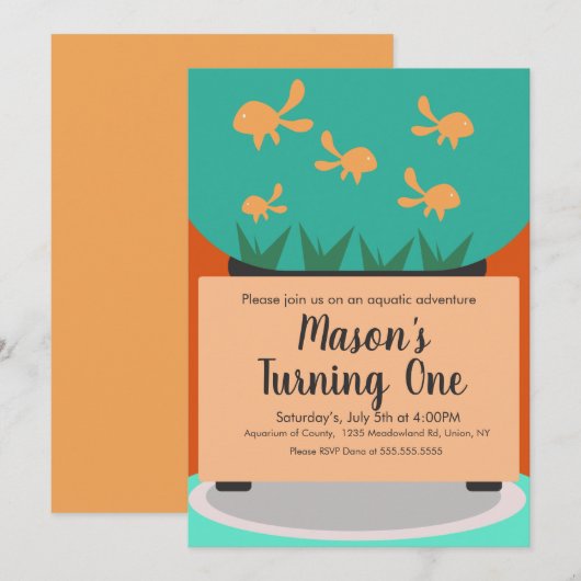 Invitation d'anniversaire pour aquarium moderne av (Devant / Derrière)