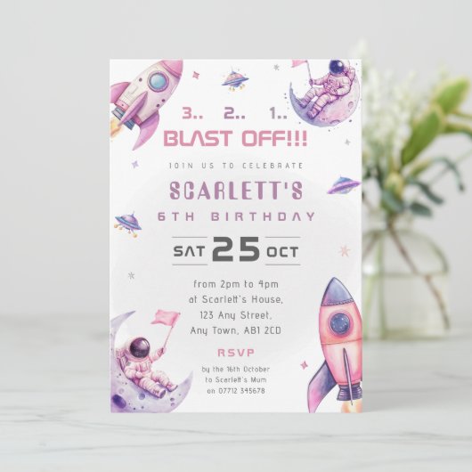 Invitation d'anniversaire pour astronaute spatiale (Debout devant)