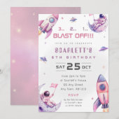 Invitation d'anniversaire pour astronaute spatiale (Devant / Derrière)
