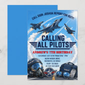 Invitation d'anniversaire pour avion de combat per (Devant / Derrière)