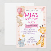 Invitation d'anniversaire pour bébé animaux à l'aq (Devant / Derrière)