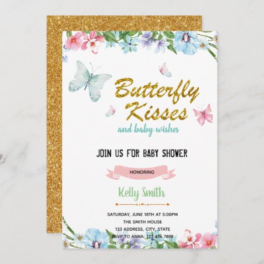 Invitation d'anniversaire pour bébé avec bisou de (Devant / Derrière)