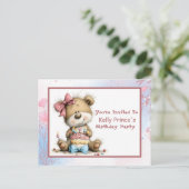 Invitation d'anniversaire pour bébé fille ours en (Debout devant)