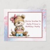 Invitation d'anniversaire pour bébé fille ours en (Devant)