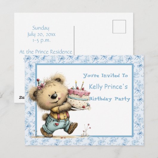 Invitation d'anniversaire pour bébé garçon Ourson (Devant / Derrière)